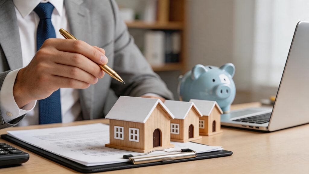 Investissement locatif à Annecy en 2026 : maison miniature et calcul de rentabilité immobilière sur un bureau